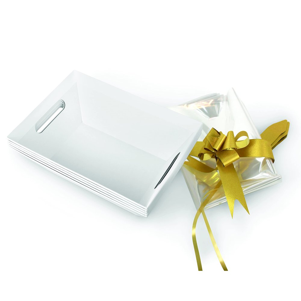 [5PK] Bulk Baskets For Gifts Empty To Fill | Gift Basket Kit- Small 8x10 Kraft Basket, Basket Bags, Gold Bows | Christmas, Valentines, Bridesmaid, Easter | Gift To Impress- Upper Midland (White)