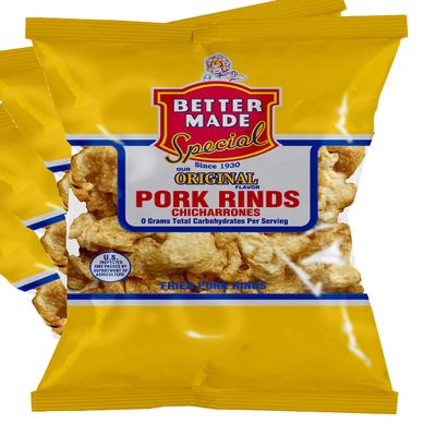 Better Made Flavored Pork Rinds Chicharrones - 8-Pack - 2.5oz Bags - 1g Carbs - Keto Friendly - Original Flavored - Crispy Snacks, Family Owned Since 1930 - Detroit