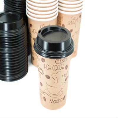 ECODESIGN-US 10 Ounce Disposable Paper Coffee Cups with Black Lids - 50 Sets - Coffee Cappuccino To Go Medium Portion