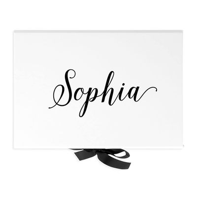 Andaz Press Custom Bridesmaid Proposal Box - Gift Boxes with Lids for Maid of Honor Flower Girls & Bridesmaid Proposal Gifts White Box w/Classic Personalized Name, Ribbons, 10"x7"x 4", 1-Pack