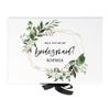 Andaz Press Custom Bridesmaid Proposal Box - Gift Boxes with Lids Will You Be My Bridesmaid Box, Proposal Gifts White Box w/Personalized Name Geometric Greenery Design, Ribbons, 10"x7"x 4", 1-Pack view 1