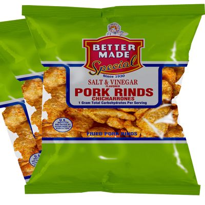 Better Made Salt & Vinegar Flavored Pork Rinds Chicharrones - 8-Pack - 2.5oz Bags - 1g Carbs - Keto Friendly - Flavored Crispy Snacks, Family Owned Since 1930 - Lunch