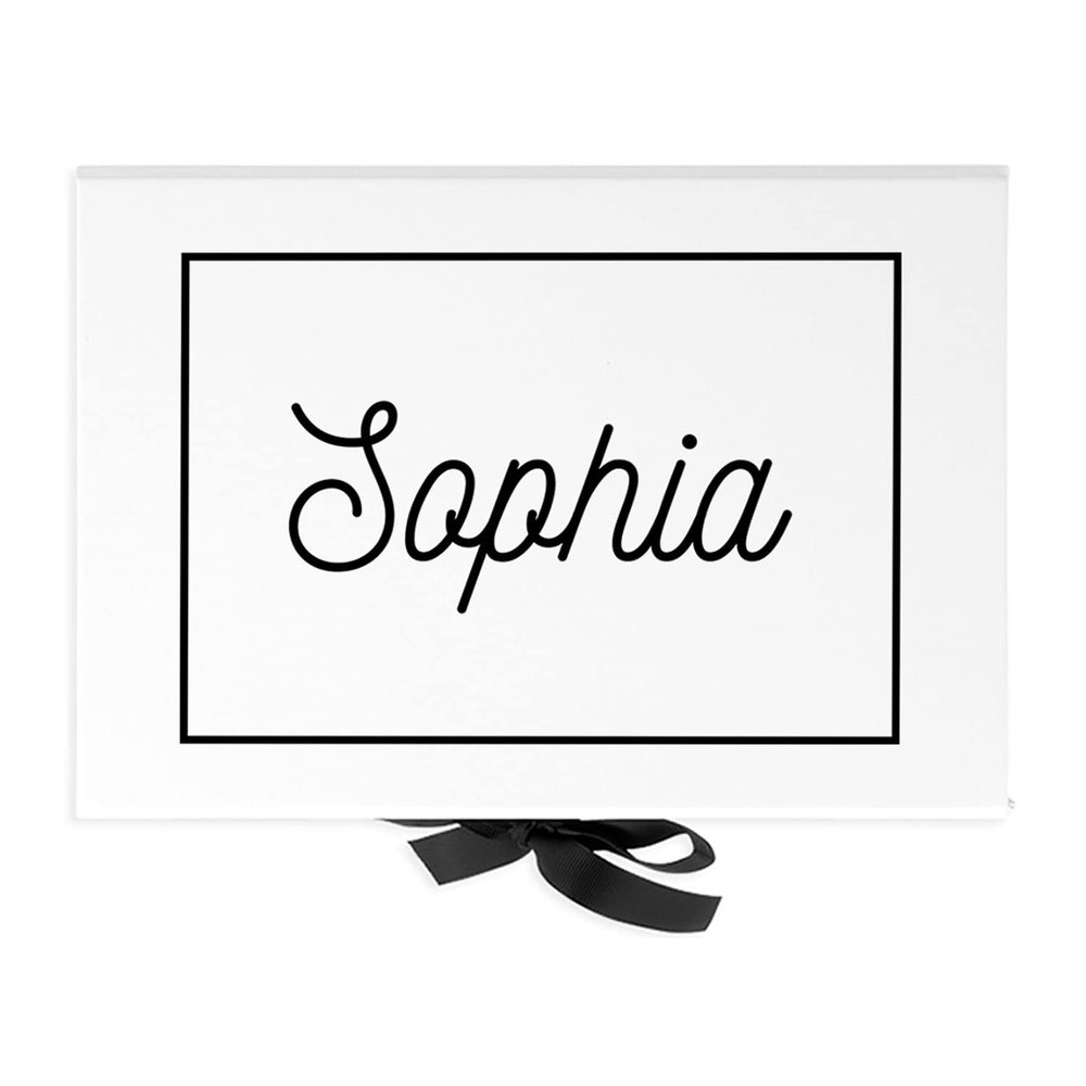 Andaz Press Custom Bridesmaid Proposal Box - Gift Boxes with Lids for Maid of Honor, Flower Girls & Bridesmaid Proposal Gifts White Gift Box w/Personalized Classic Name & Ribbons, 10" x7"x 4", 1-Pack