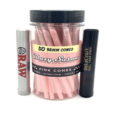 SNANA Pink Paper Cones 98mm, 50ct Packs, Slow Burning, Ultra-Thin, DeLaCruzV Tube, Raw Aluminium Tube