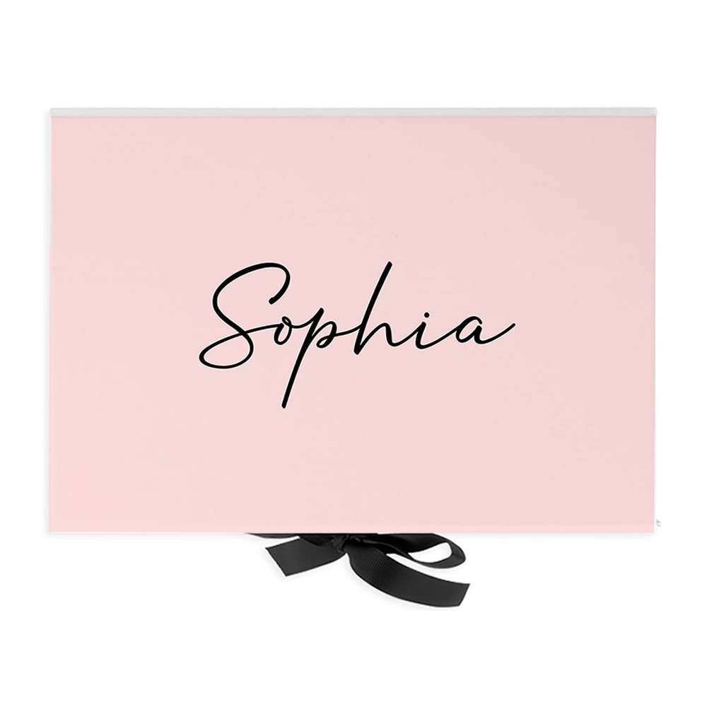 Andaz Press Custom Bridesmaid Proposal Box - Gift Boxes with Lids for Maid of Honor Flower Girls & Bridesmaid Proposal Gifts White Box w/Personalized Name Pink Background, Ribbons, 10"x7"x 4", 1-Pack