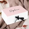 Andaz Press Custom Bridesmaid Proposal Box - Gift Boxes with Lids for Maid of Honor Flower Girls & Bridesmaid Proposal Gifts White Box w/Personalized Name Pink Background, Ribbons, 10"x7"x 4", 1-Pack view 2