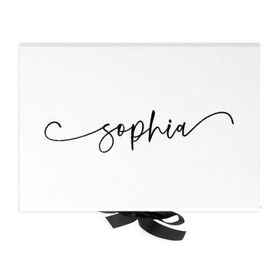 Andaz Press Custom Bridesmaid Proposal Box - Gift Boxes with Lids for Maid of Honor, Flower Girls & Bridesmaid Proposal Gifts White Gift Box w/Personalized Script Name & Ribbons, 10" x7"x 4", 1-Pack