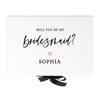Andaz Press Custom Bridesmaid Proposal Box - Gift Boxes with Lids for Bridesmaids Will You Be My Bridesmaid Box, Proposal Gifts White Box w/Personalized Name Heart Design, Ribbons, 10"x7"x 4", 1-Pack view 1