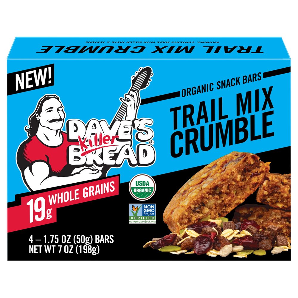 Dave's Killer Bread Trail Mix Crumble Organic Snack Bars, 4 Individually Wrapped Snack Bars