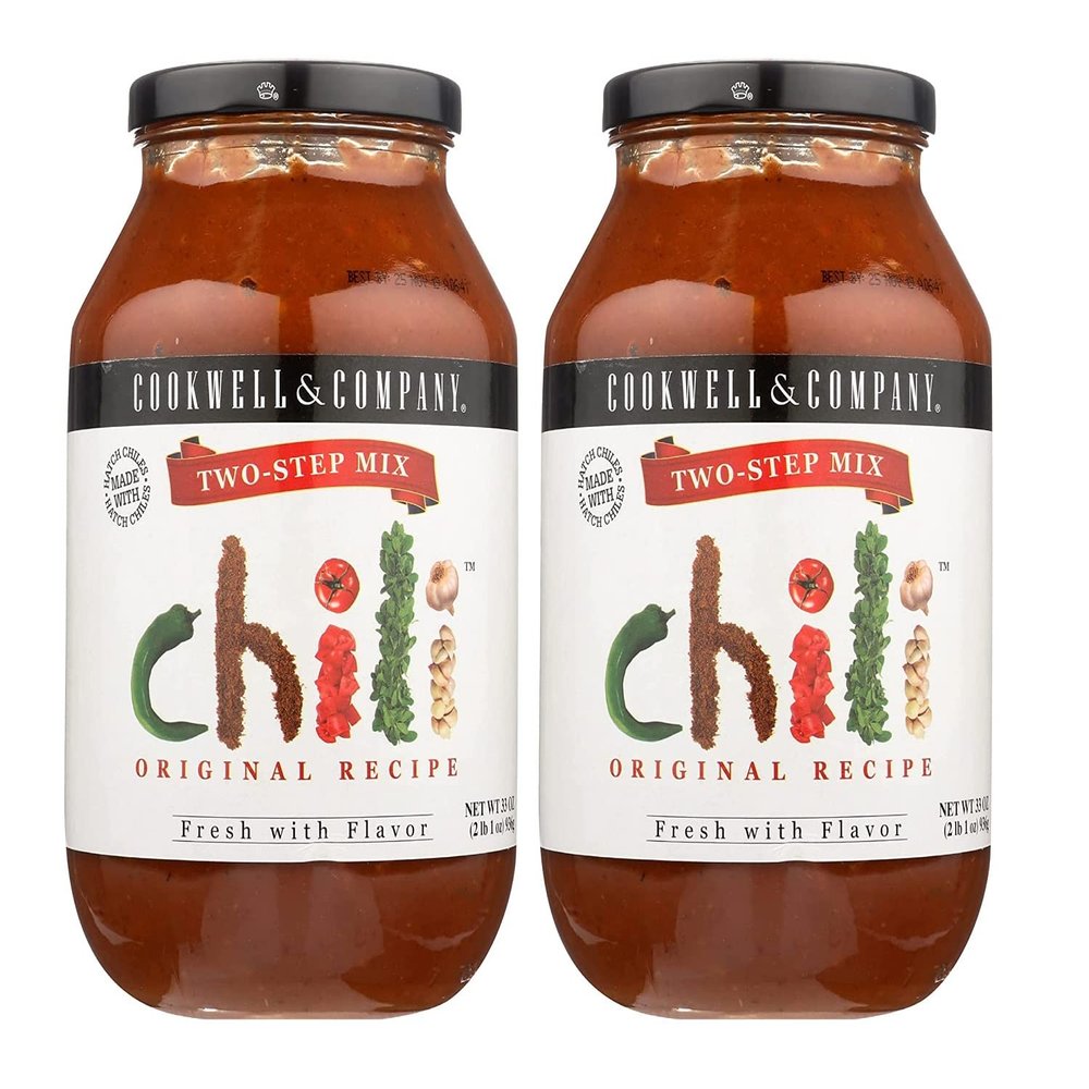 Texas Two Step Mix Chili Original Recipe 2 Glass Jars 33 oz. (936g) each. By: Cookwell & Company