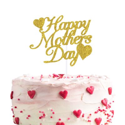 12pcs Gold Glitter Happy Mother's Day Cake Toppers Food Picks Cake Decoration for Mother's Day Mom's Birthday Party Suppliers