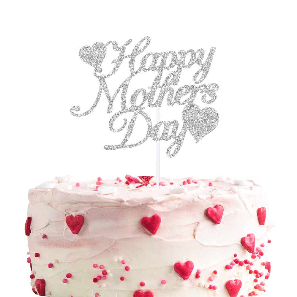 12pcs Silver Glitter Happy Mother's Day Cake Toppers Food Picks Cake Decoration for Mother's Day Mom's Birthday Party Suppliers