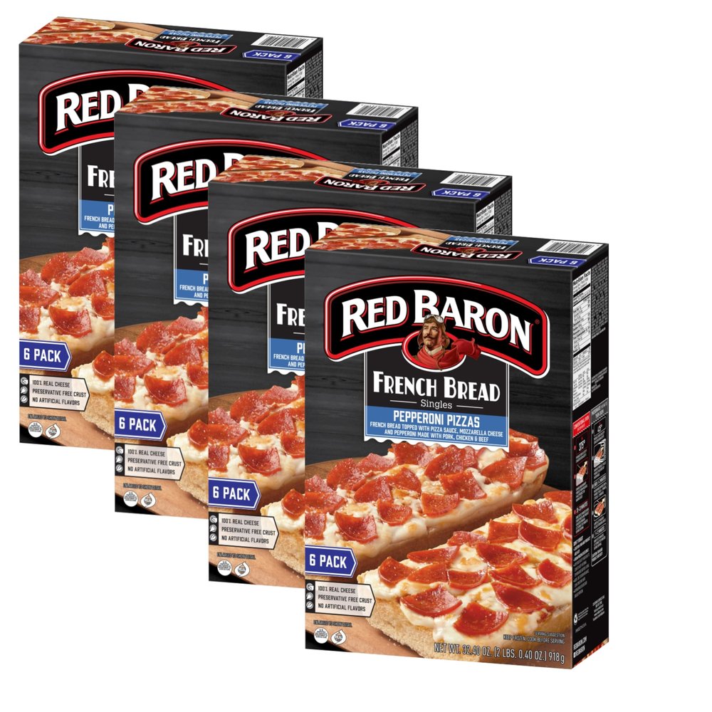 French Bread Pepperoni Pizzas - Topped with Pizza Sauce - Made with Pork, Chicken and Beef - Preservative Free Crust - 4 Pack (6ct, 32.4 oz Each) - Ready Set Gourmet Donate a Meal Program