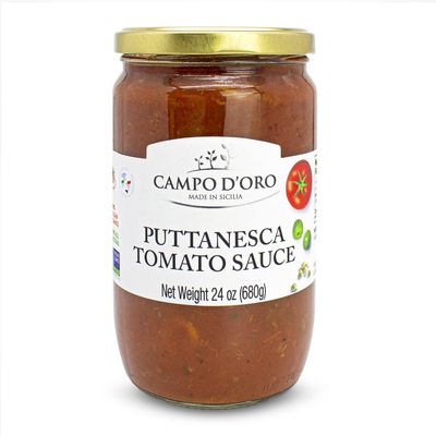 CAMPO D'ORO - Italian Puttanesca Tomato Sauce, 24 oz, Italian Homemade style Pasta Sauce, Spaghetti Sauce from Italy.