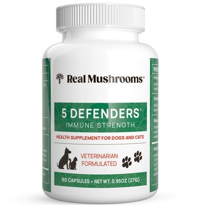 5 Defenders Mushroom Supplement for Cats & Dogs  Chaga, Shiitake, Reishi, Turkey Tail, Maitake  Cat Multivitamin & Dog Supplement for Wellness Support 90 ct Real Mushrooms Powder Capsules