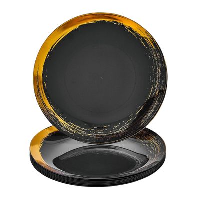 Silver Spoons ROYALTY DINNERWARE PLATES | Gold Rimmed Plastic Plates | Brushed Collection, Dinner Plates, Black