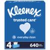 Kleenex Trusted Care Facial Tissues, 4 Flat Boxes, 160 Tissues per Box, 2-Ply (640 Total Tissues) view 1