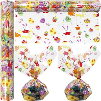 AnapoliZ Easter Eggs Cellophane Wrap Roll | 100 Ft. Long X 16 In. Wide | 2.3 Mil Thick, Crystal Clear Design | Easter Bunny Cello Wrapping Paper, Treats, Baskets, Gifts |