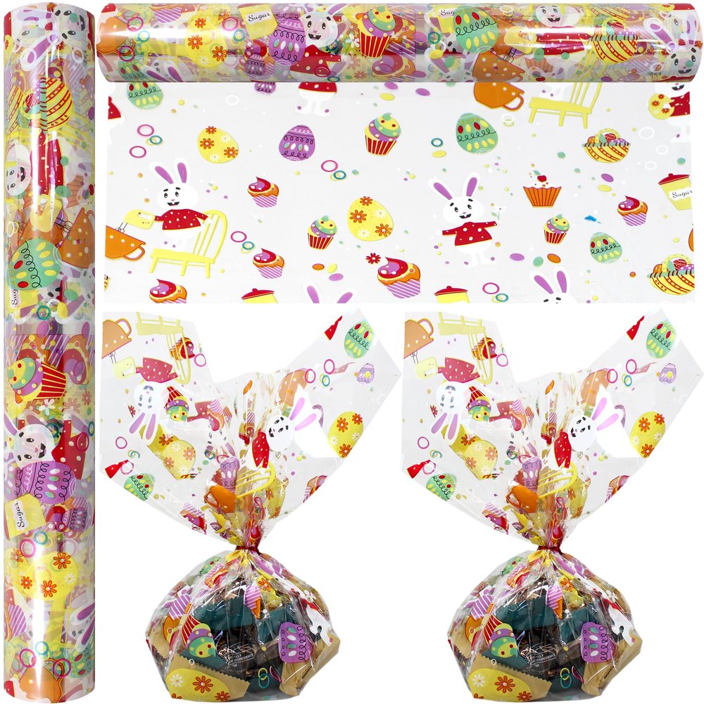 AnapoliZ Easter Eggs Cellophane Wrap Roll | 100 Ft. Long X 16 In. Wide | 2.3 Mil Thick, Crystal Clear Design | Easter Bunny Cello Wrapping Paper, Treats, Baskets, Gifts |