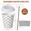 LITOPAK 100 Pack 10 oz Paper Coffee Cups with Lid, Sleeve, and Straws, Four Designs of Disposable Hot Coffee Cups for Home, Stores, and Cafes view 2