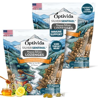 OPTIVIDA Nano Colloidal Silver Lozenges 60 PPM - Organic Cough Drops for Adults - Soothing Natural Honey Sore Throat Lozenges for Immune Support - Cold & Cough Relief Formula for Adults & Kids - 54ct