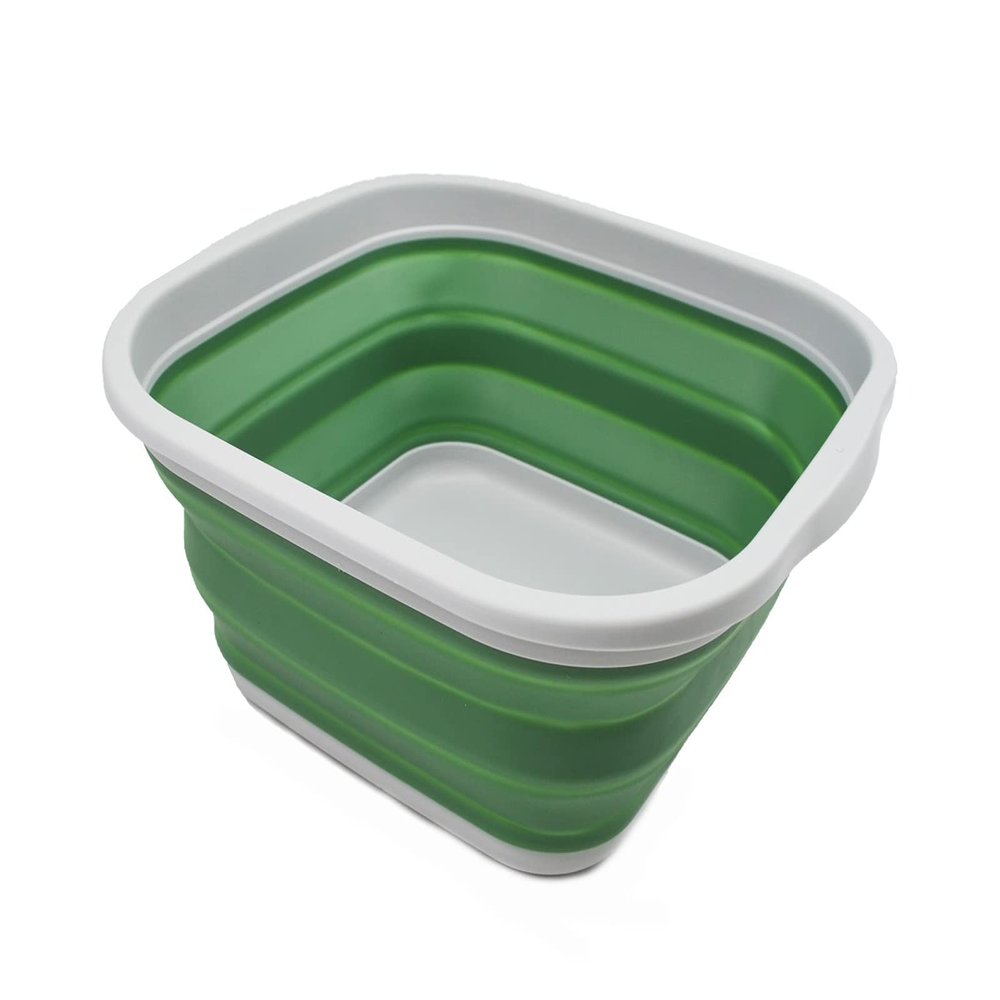 SAMMART 5.5L (1.4 Gallons) Collapsible Tub - Foldable Dish Tub - Portable Washing Basin - Space Saving Plastic Washtub (Grey/Dark Sea Green, 1)