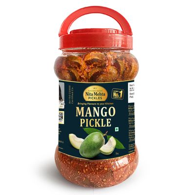 KITCHEN QUEEN NITA MEHTA Mango Pickle | Aam Ka Achar | Made with Pure and Organic Oil and Mango Mango Pickle (MANGO PICKLE, 1KG)