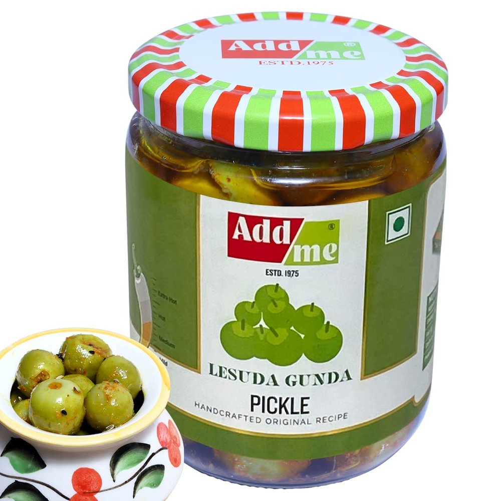 Add me Lasode Gunda Pickle Achar 500gm Home Made Rajasthani lasoda Fruit Gujrati achar 500 gm Indian Gum Berry Glass Pack