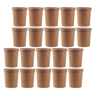 Cabilock 25sets Disposable Kraft Paper Soup Containers with Lids for Takeout for Porridge Soup and Ice Storage