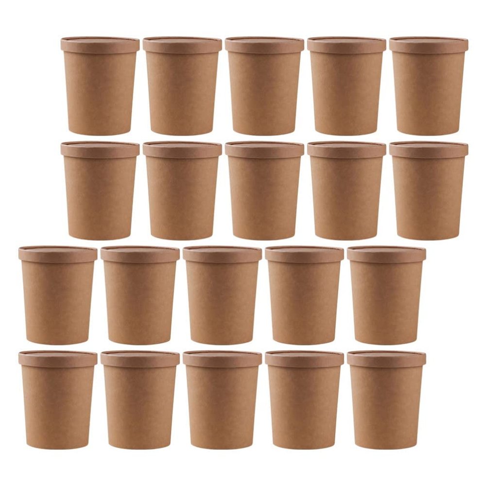 Cabilock 25sets Disposable Kraft Paper Soup Containers with Lids for Takeout for Porridge Soup and Ice Storage