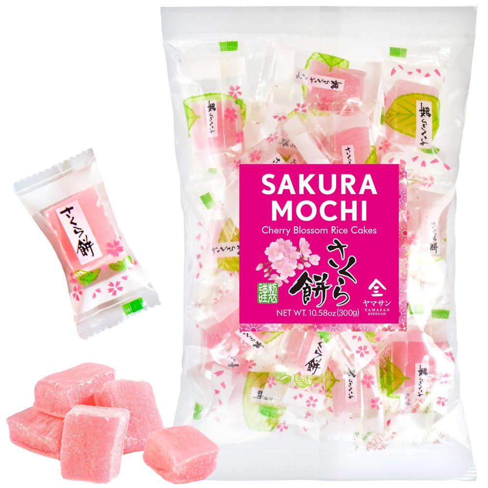 YAMASAN KYOTO UJI Japanese Sakura Mochi Candies, Real Traditional Cherry blossom Rice Cakes, 300g/10.58oz, Japanese Snacks, Japanese Candy, Individually Wrapped