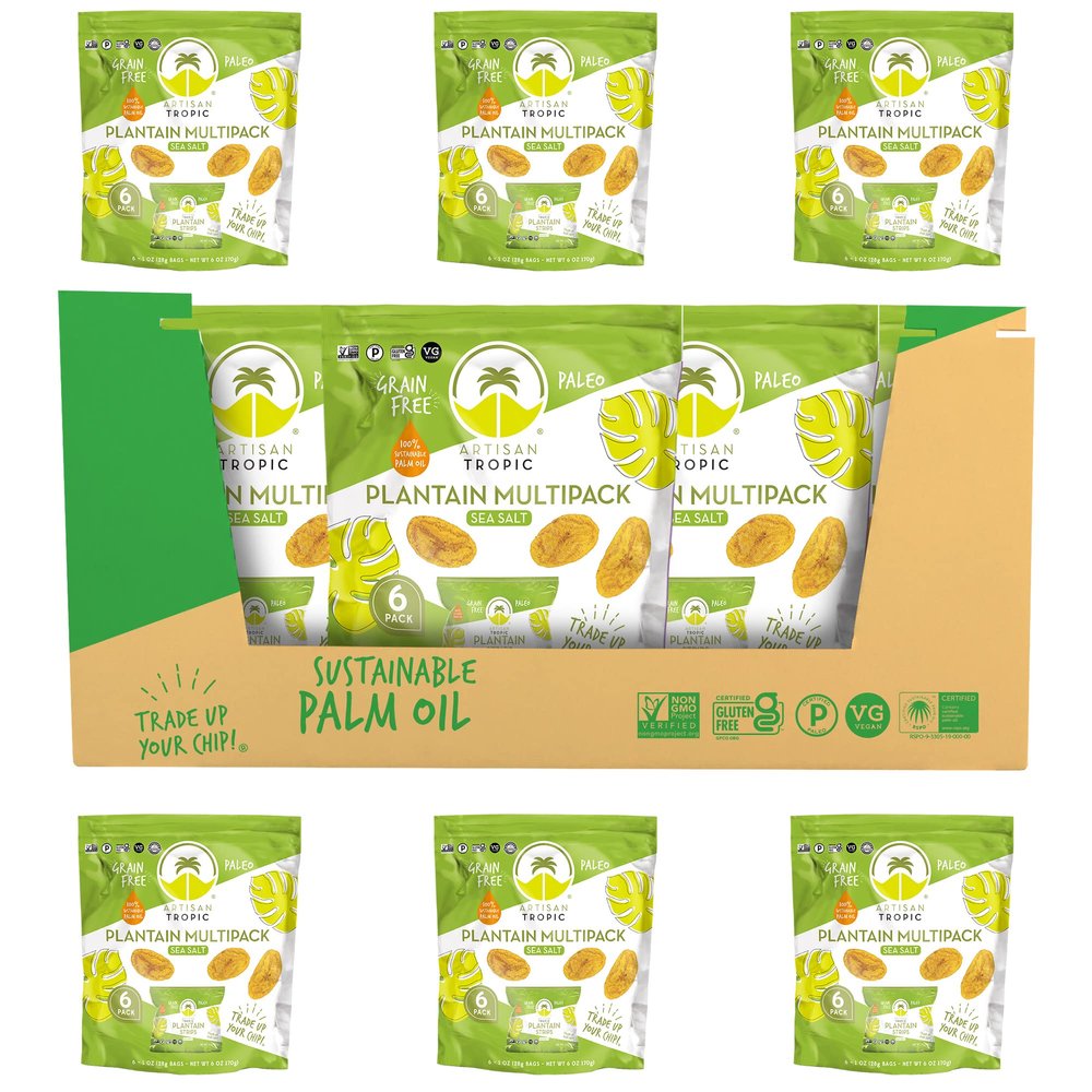 ARTISAN TROPIC Plantain Strips  Vegan, Paleo, Gluten Free Chips - Individual Bags Healthy Snacks for School, Gym, Kids  Whole 30 Approved Foods Baked Banana Chips  Sea Salt (1 Oz - 36 Pack)