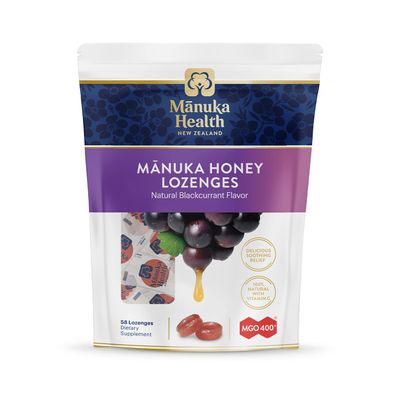 Manuka Health Manuka Honey Throat Lozenges - Blackcurrant Flavored Lozenges, 58-Count - Cough Drops Infused with Raw Manuka Honey & Vitamin C for Immune Support