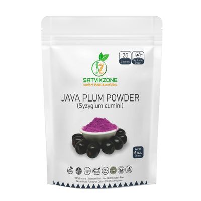 Java Plum Jamun Fruit Powder, 100% Natural, 6 oz, Vegan Friendly, No Added Sugar, No Artificial Flavors/Colors/Preservatives, NON-GMO, Eco-friendly Standup Resealable Pouch