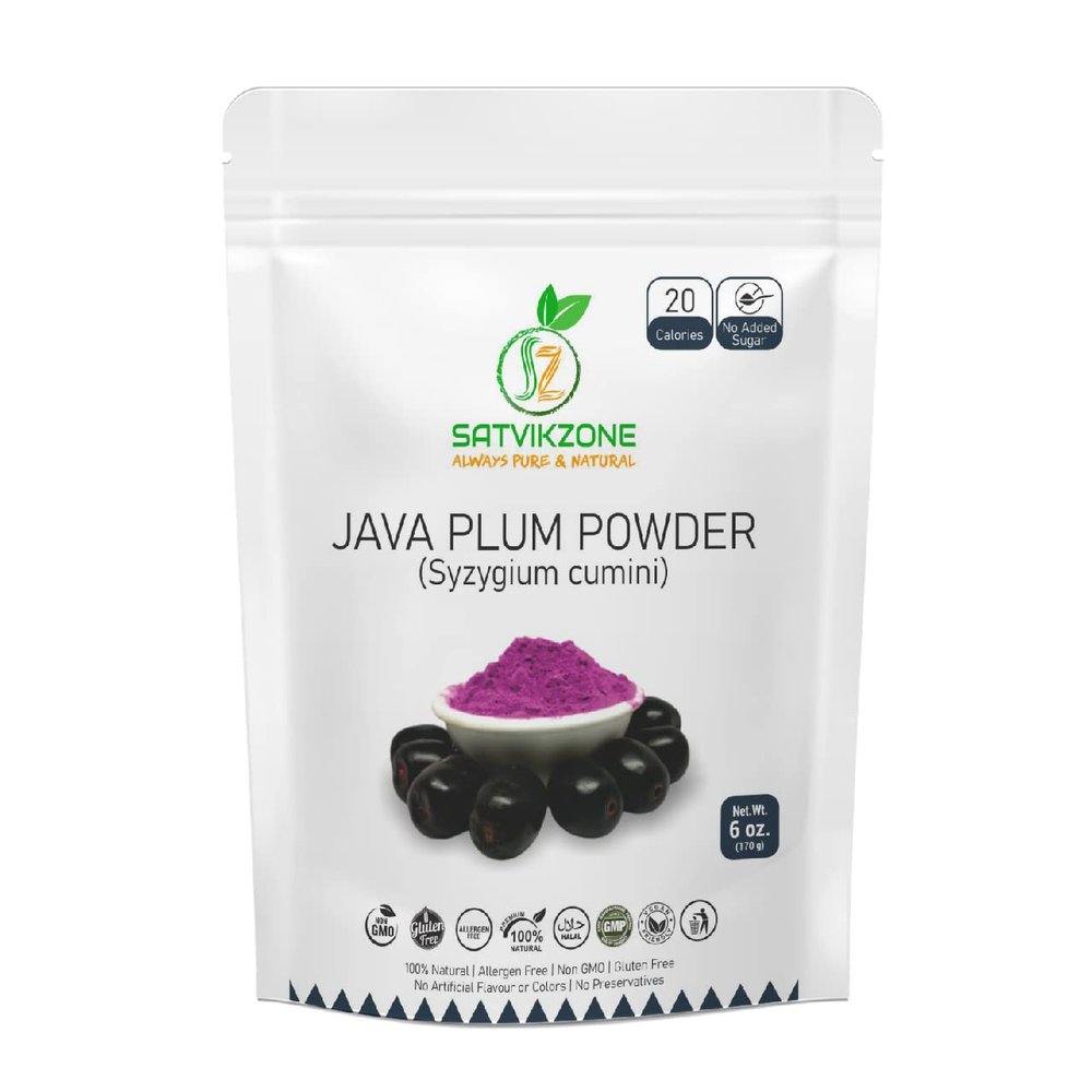 Java Plum Jamun Fruit Powder, 100% Natural, 6 oz, Vegan Friendly, No Added Sugar, No Artificial Flavors/Colors/Preservatives, NON-GMO, Eco-friendly Standup Resealable Pouch