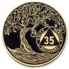 1 to 50 Year Twisted Tree of Life Sobriety Coin - Gold Plated AA Chips & Medallions - 35 Year Sobriety Coin - Black view 1