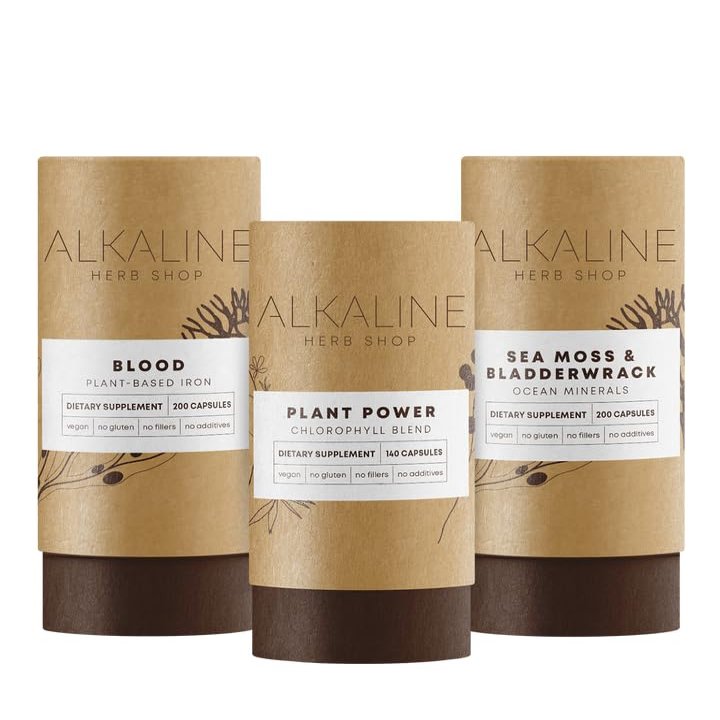 Alkaline Herb Store The Boost Bundle - Sea Moss & Bladderwrack, Plant Power (Cholorophyll) and Blood (Iron)