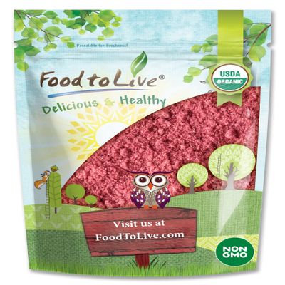 Food to Live Organic Freeze-Dried Strawberry Powder, 6 Ounces - Non-GMO, 100% Pure, No Additives, Vegan, Bulk, Easy to Mix, Rich in Vitamin C, Dietary Fiber, for Smoothies, Shakes, Baking
