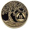 1 to 50 Year Twisted Tree of Life Sobriety Coin - Gold Plated AA Chips & Medallions - 15 Year Sobriety Coin - Black view 1