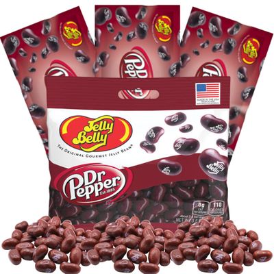 Needzo Dr Pepper Jelly Beans Basket Stuffer Kit, Soda Flavored Chewy Candies, Individually Packaged Single Serving Bags and Shareable Bag, Pack of 4