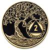 1 to 50 Year Twisted Tree of Life Sobriety Coin - Gold Plated AA Chips & Medallions - 2 Year Sobriety Coin - Black view 1