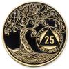 1 to 50 Year Twisted Tree of Life Sobriety Coin - Gold Plated AA Chips & Medallions - 25 Year Sobriety Coin - Black view 1