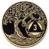 1 to 50 Year Twisted Tree of Life Sobriety Coin - Gold Plated AA Chips & Medallions - 3 Year Sobriety Coin - Black view 1