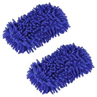 MECCANIXITY Chenille Wash Gloves Microfiber Washing Sponge Mitten Dry Duster for Daily Cleaning, Blue Pack of 2