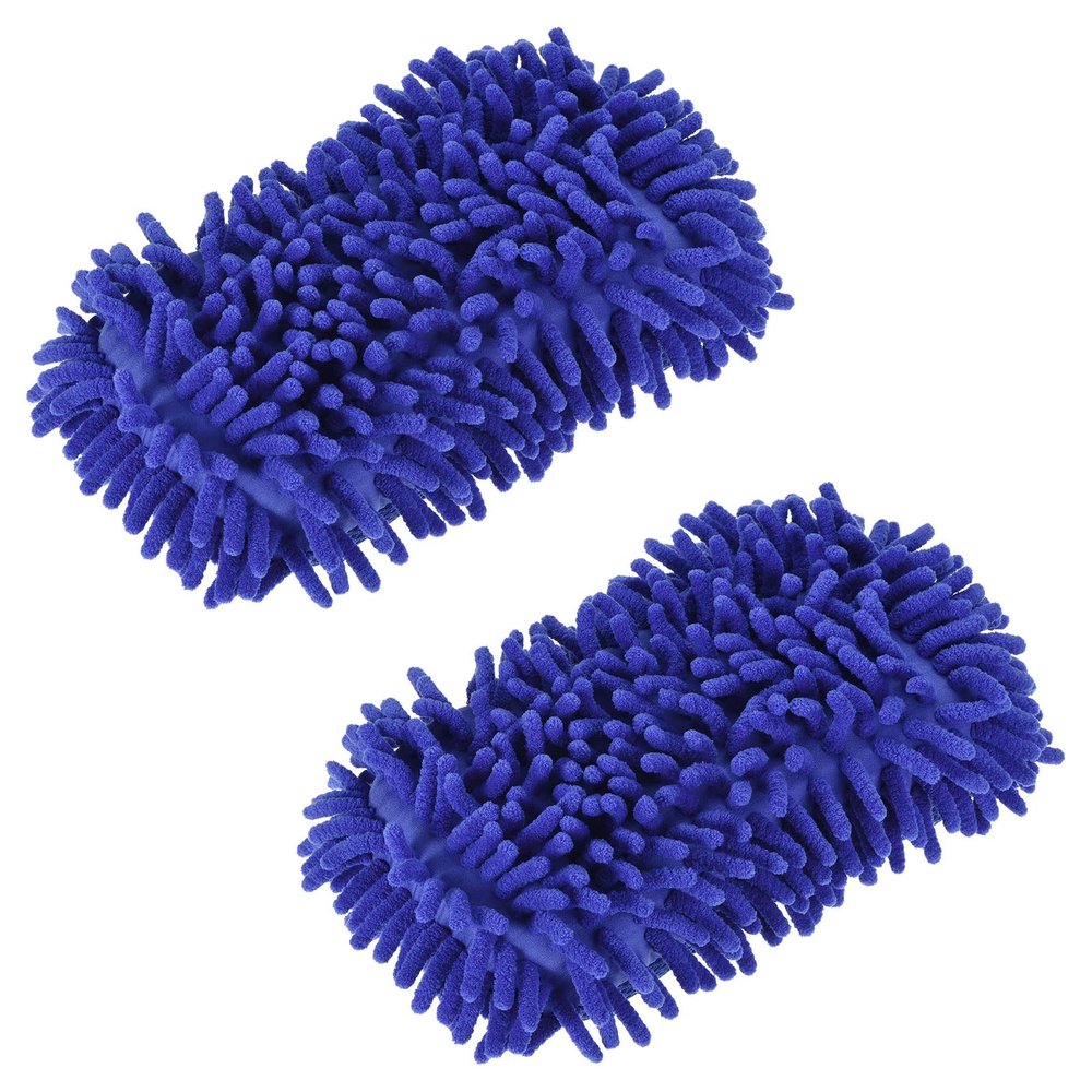 MECCANIXITY Chenille Wash Gloves Microfiber Washing Sponge Mitten Dry Duster for Daily Cleaning, Blue Pack of 2
