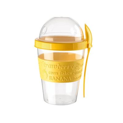 GanoOne Breakfast On the Go Cups, Take and Go Yogurt Cup with Topping Cereal or Oatmeal Container, Portable Lux Yogurt Cereal To-Go Container with Top Lid Granola & Fruit Compartment (Yellow)