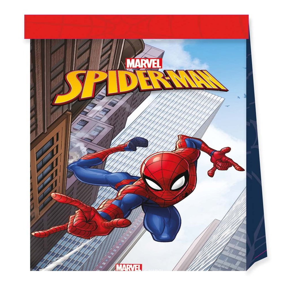 Procos 93869 Spiderman Crime Fighter Party Bags, Pack of 4, FSC, Paper Bags, Birthday, Theme Party