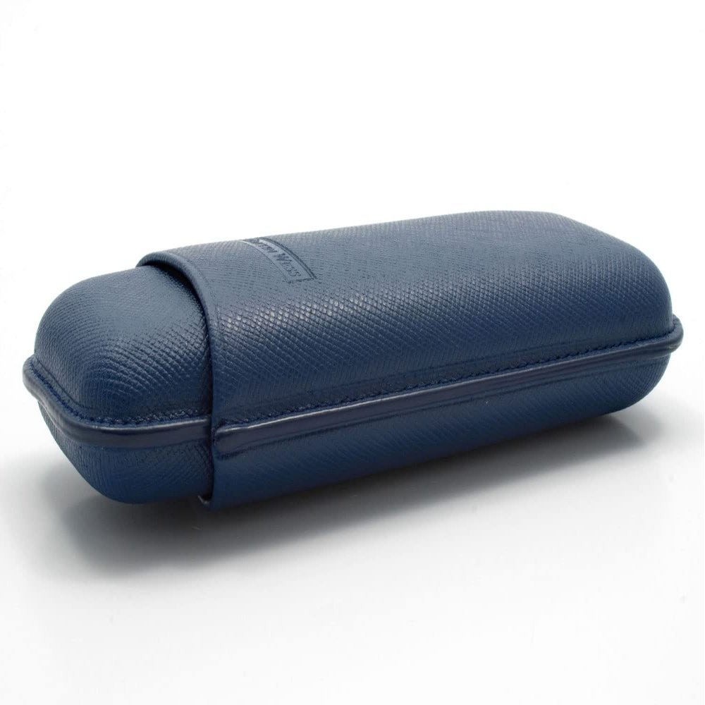 Generisch Martin Wess 590 Dante Blue Cigar Case / Robusto / Cowhide Leather / Insert / Adjustable 130 - 150 mm Length / 21 mm Diameter