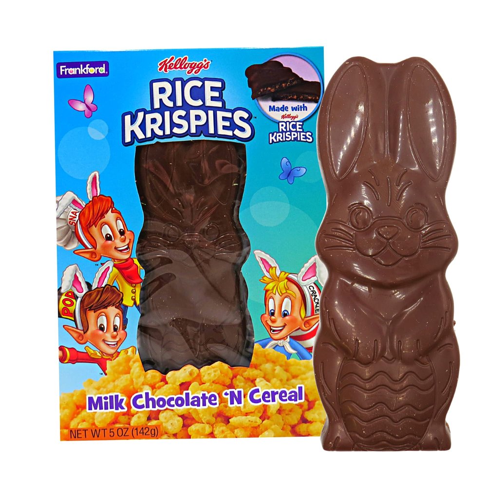 Rice Krispies Bunny Shaped Easter Candy Bar, Jumbo Solid Rabbit Milk Chocolate and Cereal Bar, Basket Stuffer for Kids, 5 Ounce