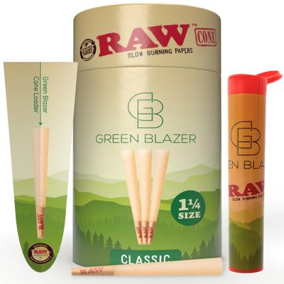 RAW Cones Classic 1 1/4 Size: 150 Pack Patented Slow Burning Pre Rolled Rolling Papers & Tips, All Natural Raw Paper, 84mm